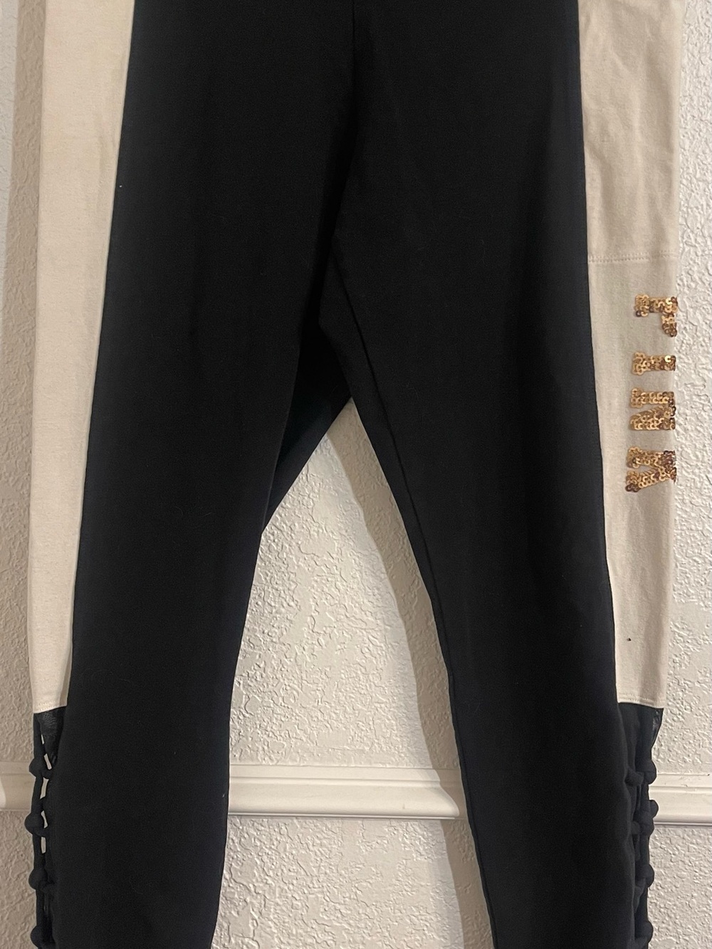 PINK Victoria's Secret Black Women’s Leggings with Side Lace-Up Detail